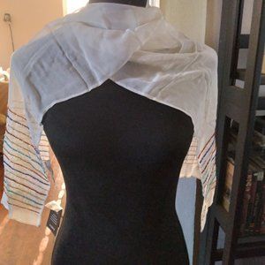 Vintage Hand Beaded White Scarf | Size OS